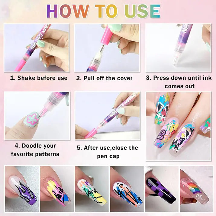 Easy Nail Art Pens Set - 12 Colors