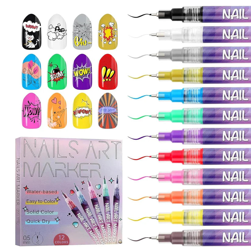 Easy Nail Art Pens Set - 12 Colors